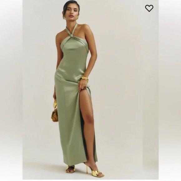 Reformation Kavi Satin Dress Women's Size 6 - Artichoke Green